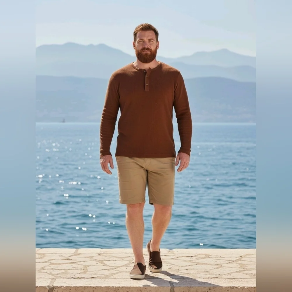IZOD Saltwater Chino Shorts Men’s 42 Tan Classic Cotton Flat Front 4 Pocket 2016